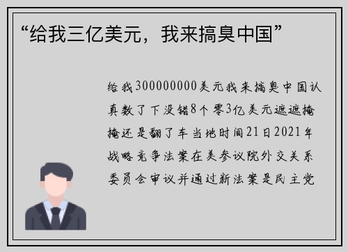 “给我三亿美元，我来搞臭中国”