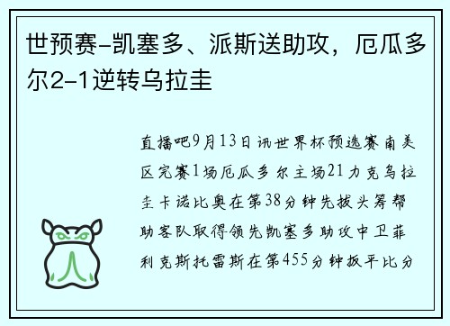 世预赛-凯塞多、派斯送助攻，厄瓜多尔2-1逆转乌拉圭