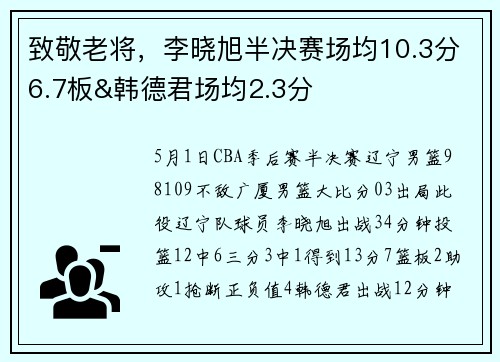 致敬老将，李晓旭半决赛场均10.3分6.7板&韩德君场均2.3分
